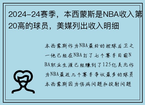 2024-24赛季，本西蒙斯是NBA收入第20高的球员，美媒列出收入明细