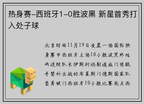热身赛-西班牙1-0胜波黑 新星首秀打入处子球